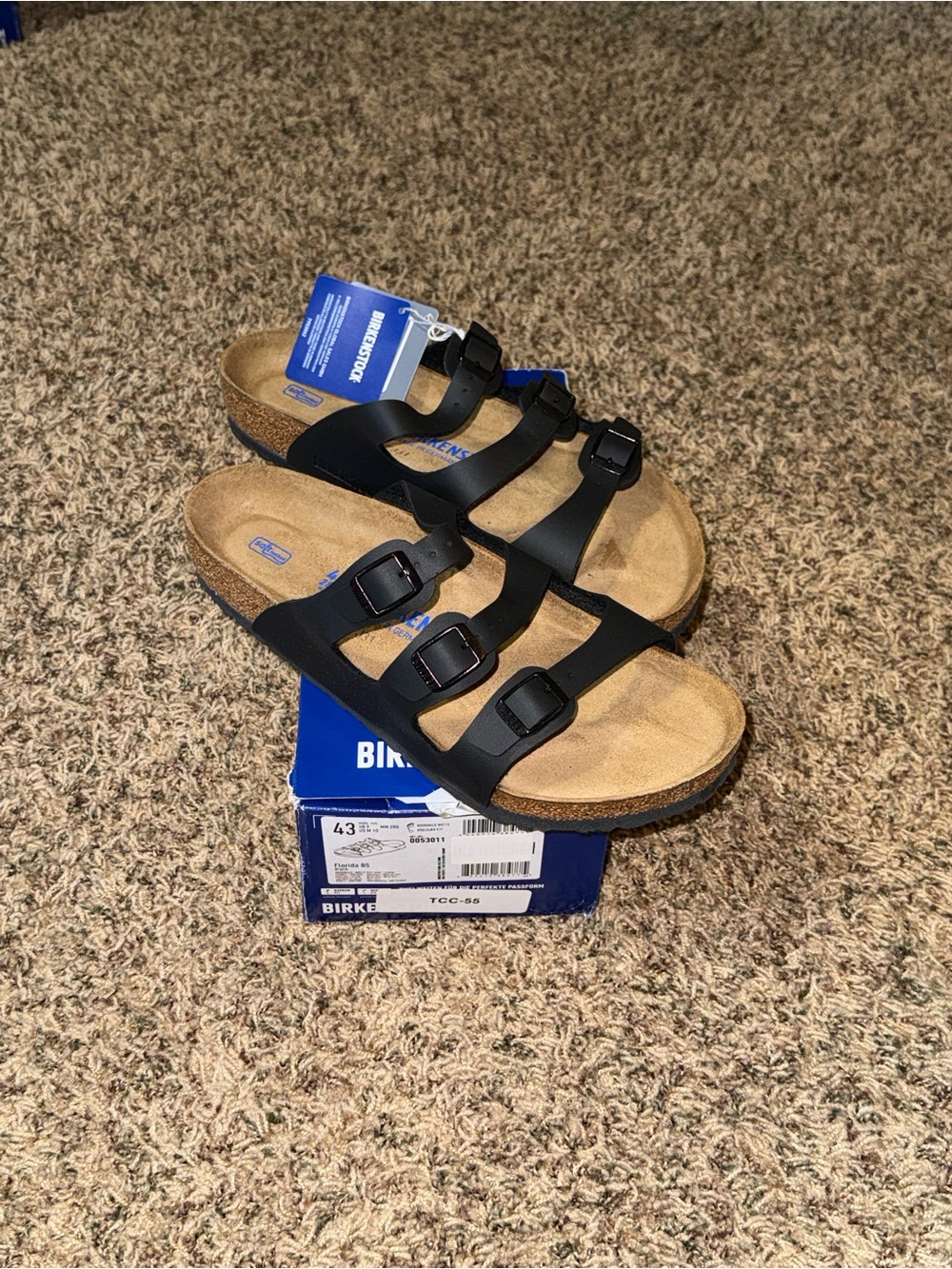 Birkenstock Florida BS Black Men's 10 43 Birko-Flor Sandals Soft Footbed New